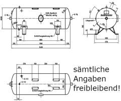 Druckluftbehälter 250 ltr. 11 bar, liegend, grundiert